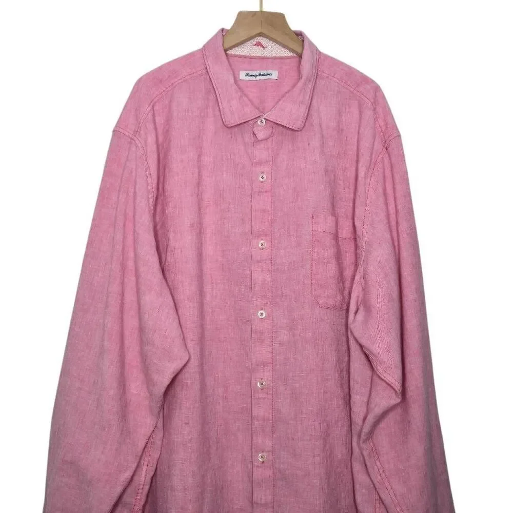 Tommy Bahama Linen Blend Shirt Size XXL Pink Button Down